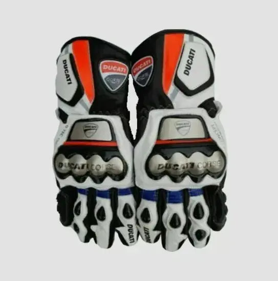 DUCATI MOTORCYCLE GLOVES MOTORBIKE TRACK DAYS COWHIDE LEATHER ARMOURED GLOVE For BIKER PROTECTION RED/WHITE