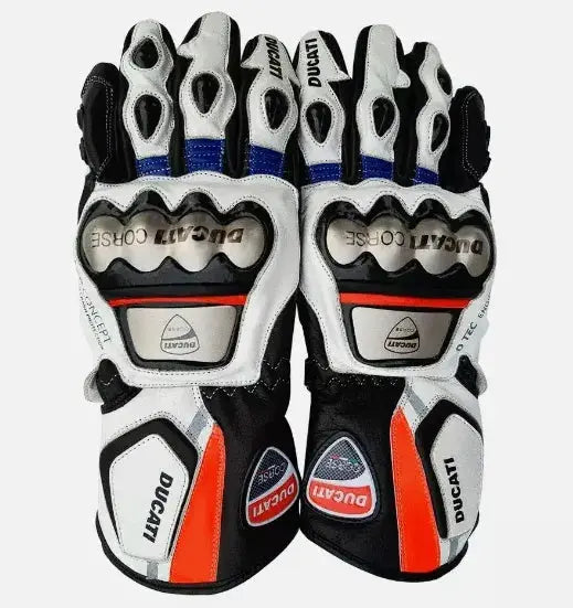 DUCATI MOTORCYCLE GLOVES MOTORBIKE TRACK DAYS COWHIDE LEATHER ARMOURED GLOVE For BIKER PROTECTION RED/WHITE