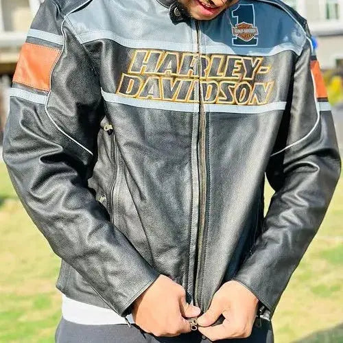 Harley Davison New Men's Handmade Cowhide Motorbike Racing Leather Jacket For Motorcycle Riders