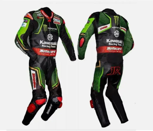 KAWASAKI Unisex BIKER MOTO GP MOTORCYCLE MOTORBIKE COWHIDE LEATHER RACING CE-RATED SUIT Men & Women